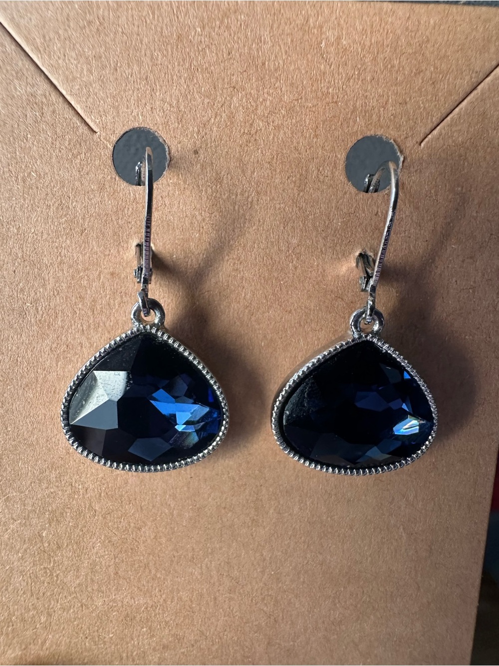 Elegant Blue Faceted Drop Earrings with Silver Accents - Women Jewelry